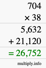How to calculate 704 times 38 using long multiplication