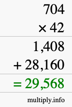 How to calculate 704 times 42 using long multiplication