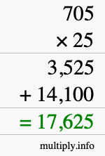 How to calculate 705 times 25 using long multiplication How to calculate 705 times 25 using long multiplication