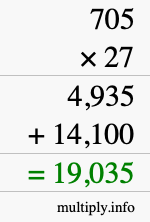 How to calculate 705 times 27 using long multiplication