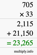 How to calculate 705 times 33 using long multiplication