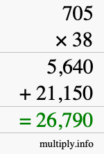 How to calculate 705 times 38 using long multiplication