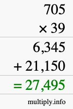 How to calculate 705 times 39 using long multiplication