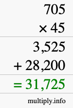 How to calculate 705 times 45 using long multiplication