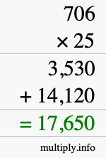 How to calculate 706 times 25 using long multiplication How to calculate 706 times 25 using long multiplication