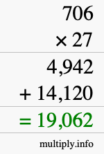 How to calculate 706 times 27 using long multiplication