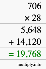 How to calculate 706 times 28 using long multiplication How to calculate 706 times 28 using long multiplication
