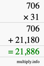 How to calculate 706 times 31 using long multiplication