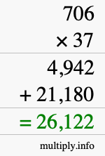 How to calculate 706 times 37 using long multiplication