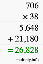 How to calculate 706 times 38 using long multiplication