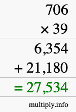 How to calculate 706 times 39 using long multiplication
