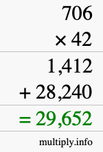 How to calculate 706 times 42 using long multiplication