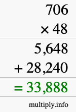 How to calculate 706 times 48 using long multiplication