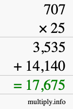How to calculate 707 times 25 using long multiplication