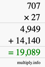 How to calculate 707 times 27 using long multiplication