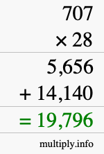 How to calculate 707 times 28 using long multiplication How to calculate 707 times 28 using long multiplication