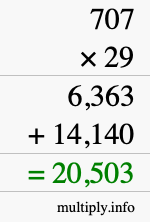 How to calculate 707 times 29 using long multiplication