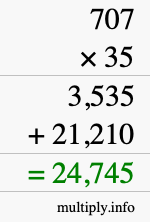 How to calculate 707 times 35 using long multiplication