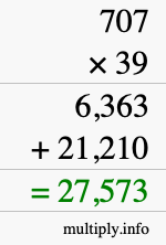 How to calculate 707 times 39 using long multiplication