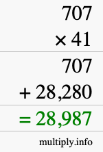 How to calculate 707 times 41 using long multiplication