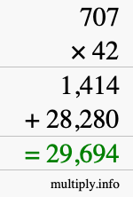 How to calculate 707 times 42 using long multiplication