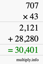 How to calculate 707 times 43 using long multiplication