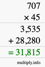 How to calculate 707 times 45 using long multiplication