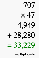 How to calculate 707 times 47 using long multiplication