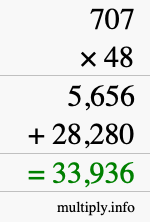 How to calculate 707 times 48 using long multiplication