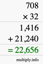 How to calculate 708 times 32 using long multiplication How to calculate 708 times 32 using long multiplication