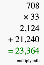 How to calculate 708 times 33 using long multiplication