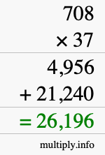 How to calculate 708 times 37 using long multiplication