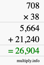 How to calculate 708 times 38 using long multiplication