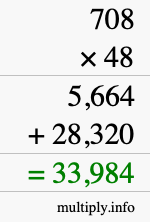 How to calculate 708 times 48 using long multiplication