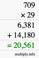How to calculate 709 times 29 using long multiplication