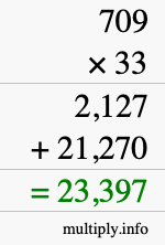 How to calculate 709 times 33 using long multiplication