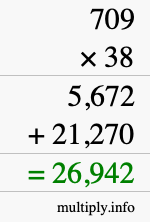 How to calculate 709 times 38 using long multiplication