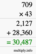 How to calculate 709 times 43 using long multiplication