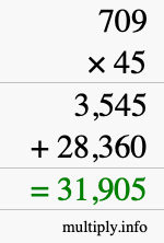 How to calculate 709 times 45 using long multiplication