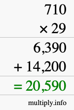 How to calculate 710 times 29 using long multiplication