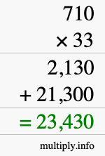How to calculate 710 times 33 using long multiplication