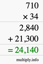 How to calculate 710 times 34 using long multiplication