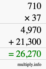 How to calculate 710 times 37 using long multiplication