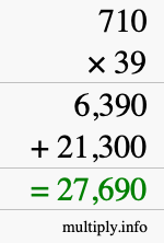 How to calculate 710 times 39 using long multiplication