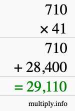 How to calculate 710 times 41 using long multiplication