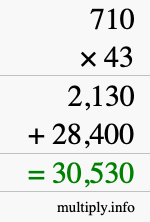 How to calculate 710 times 43 using long multiplication