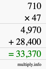 How to calculate 710 times 47 using long multiplication