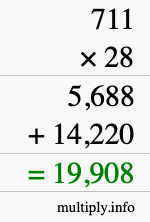 How to calculate 711 times 28 using long multiplication How to calculate 711 times 28 using long multiplication