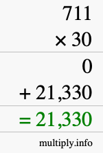 How to calculate 711 times 30 using long multiplication