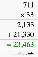 How to calculate 711 times 33 using long multiplication